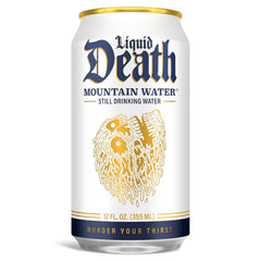 Liquid Death Still Mountain Water, Real Mountain Source, Ice-Cold Cans, Infinitely Recyclable, 12 Fl Oz (Pack of 12)