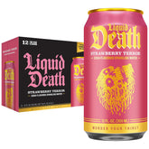 Liquid Death Soda-Flavored Sparkling Water - Strawberry Terror, Less Sugar*, Huge Flavor, No Caffeine, No Artificial Sweeteners, 12 Fl Oz (Pack of 12)