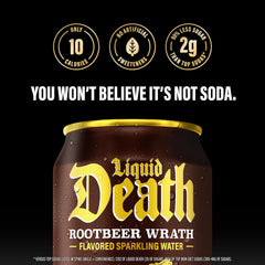Liquid Death Soda-Flavored Sparkling Water - Rootbeer Wrath, Less Sugar*, Huge Flavor, No Caffeine, No Artificial Sweeteners, 12 Fl Oz (Pack of 12)