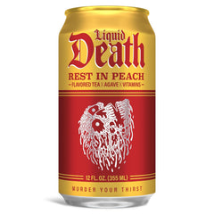 Liquid Death Iced Tea - Rest In Peach (Peach-Flavored Black Tea), Less Sugar*, Boost of Caffeine, B Vitamins, No Artificial Sweeteners, 12 Fl Oz (Pack of 12)