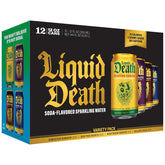 Liquid Death Soda-Flavored Sparkling Water - Classic Variety 2, Less Sugar*, Huge Flavor, No Artificial Sweeteners, 4 Flavors: Sinister Ginger, Doctor Death, Cola, Root Beer, 12 Fl Oz (Pack of 12)