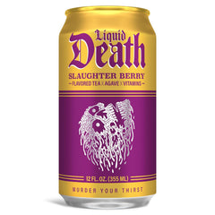 Liquid Death Iced Tea - Slaughter Berry (Raspberry-Flavored Black Tea), Less Sugar*, Boost of Caffeine, B Vitamins, No Artificial Sweeteners, 12 Fl Oz (Pack of 12)