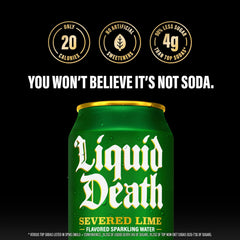 Liquid Death Soda-Flavored Sparkling Water - Severed Lime (Classic Lime Soda), Less Sugar*, Huge Flavor, No Artificial Sweeteners, King Size 19.2 Fl Oz (Pack of 12)