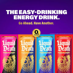 Liquid Death Sparkling Energy - Murder Mystery (Cherry, Cream, Spice), Zero Sugar Energy Drink, Unextreme Caffeine 100mg, Essential Vitamins, 12 Fl Oz (Pack of 12)